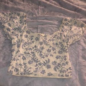 Blue Floral Peasant Top